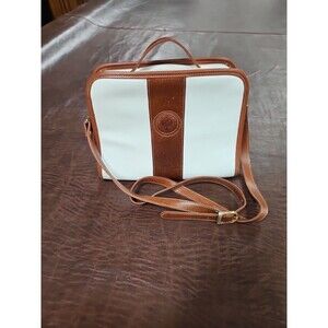Vtg 60s White & Brown Leather  Crossbody Top Handle Purse Handbag Gold Hw Flings